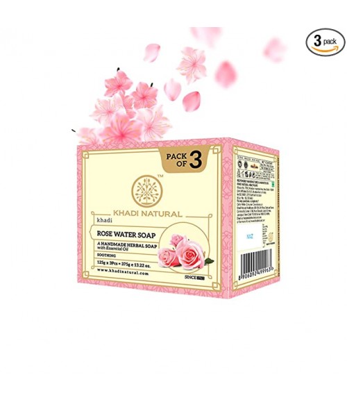 Khadi Natural Herbal Rosewater Soap, 125g - Pack of 3